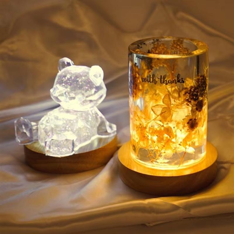 Xiaomi 5/6/8/10CM LED Desktop Decorative Wooden Round Lamp Holder DIY Birthday Gift Night Light Crystal Lamp Luminous Base USB Power