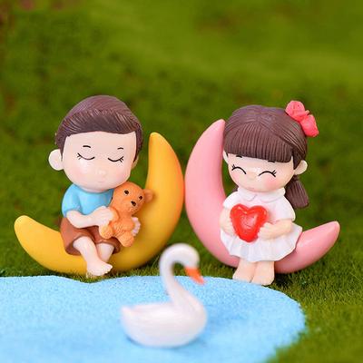 Casal Lunar Miniatura Estatueta Boneca Jardim de Fadas Casa de Bonecas Decoração Micro Paisagem