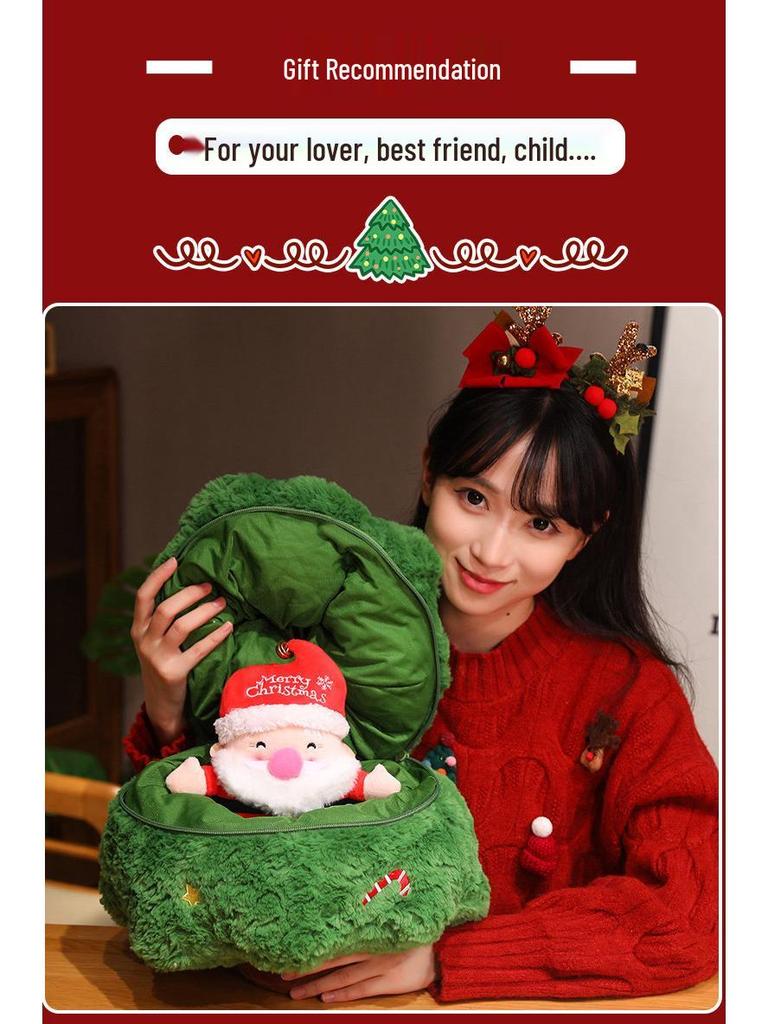 Christmas Tree Santa & Fawn Plush Pillow Ornament