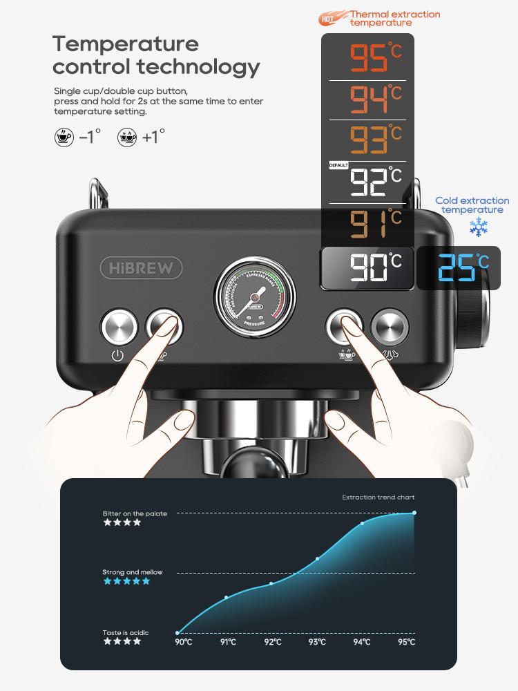 Espressomaschine Hibrew H10A 20 Bar Milchaufschäumer Temperatur einstellbar 350ml Kännchen