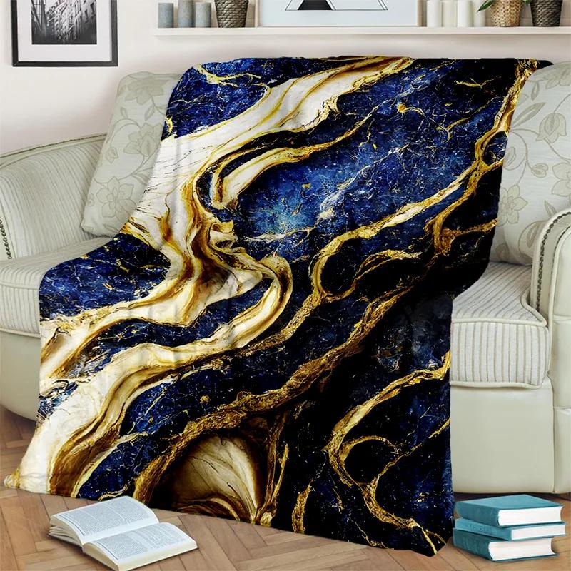 3D Lüks Renk Mavi Yeşil Altın Mermer Desen Battaniye, Ev Yatak Odası Yatak Kanepe Seyahat Kapak Battaniye Çocuk için Yumuşak Atmak Battaniye