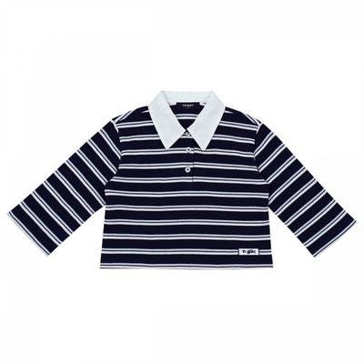 Navy Stripe Crop Collar Tee T51kat010
