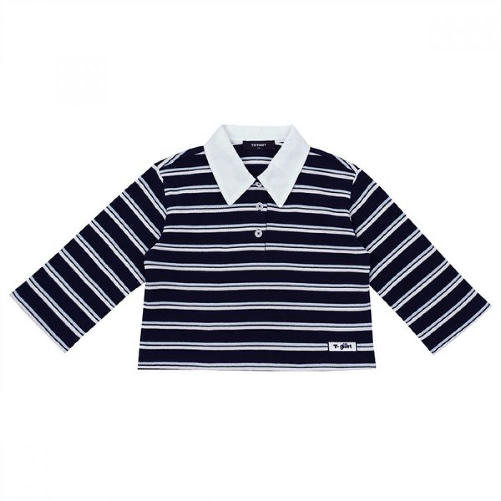 Tiffany Navy Stripe Crop Collar Tee T51kat010 navy/120