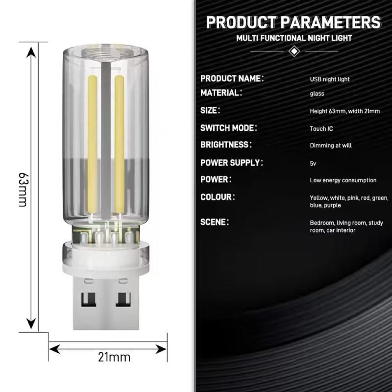 Luce Ambientale per Auto Luce Notturna USB Dimmerazione Touch Lampadina a Filamento Incandescente LED Illuminazione di Emergenza Plug and Play Lampada d'Ambiente