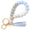 Silicone and Wooden Bead Keychain Bracelet with PU Tassel