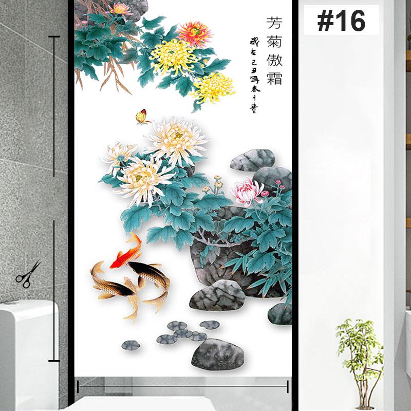 Fensterfolie im chinesischen Tintenstil, Pflaumenblüte, Orchidee, Bambus, Chrysanthemenkultur, Sichtschutzfolie, statisch haftender Glasaufkleber