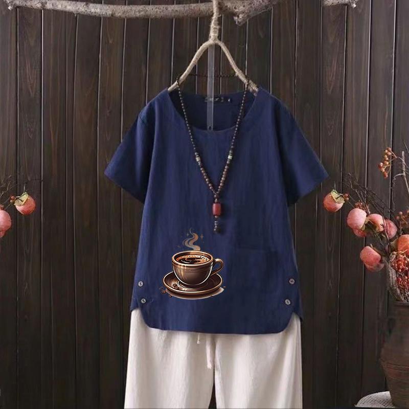 

Женский летний бестселлер, стильная футболка Daily Free Graphic, винтажная льняная рубашка с круглым вырезом, рубашка с короткими рукавами, топ S-4xl 4XL темно-синий