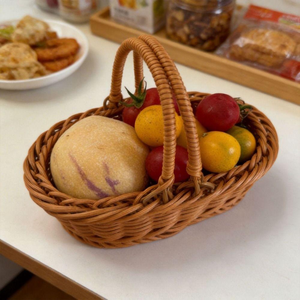 Simple Imitation Rattan Storage Basket Portable Save Space Bread Container Decorative Household Faux Wicker Tray
