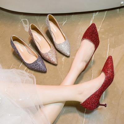 High Heels Women's Spring and Summer New Fashion Thin Heels Women's High Heels Light Mouth Sequins Women's Single Shoes