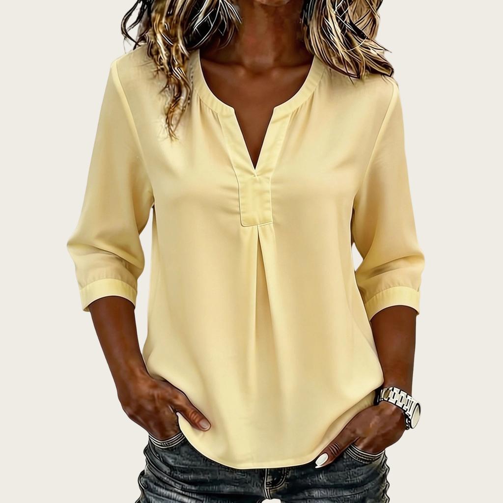 Women's Casual V-Neck Color Loose Fit Blouse for Everyday Wear