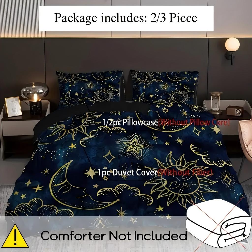 Mysterious Sun Moon Starlit Sky 3D Printed Quilt Cover Set Tarot Style Luxury Bedding Set Polyester Soft Comfortable Duvet Cover