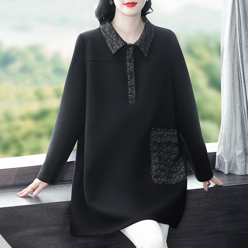 Dámská mikina střední délky z fleecu s POLO límcem ve větších velikostech - Ležérní teplý kabát na podzim a zimu