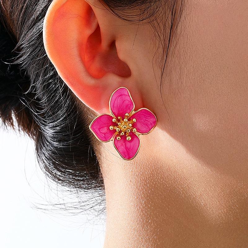 New Multi Color Acrylic Flower Stud Earrings for Women Korean Fashion Cute Super Fairy Temperament Earrings Jewelry Accessories