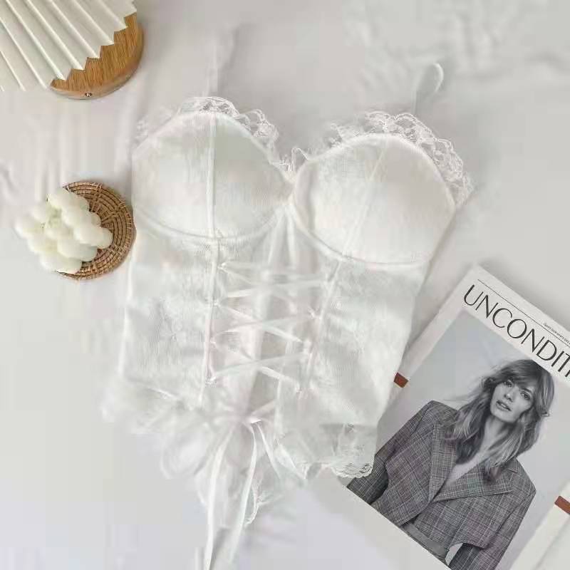 

Sexy lace sling vest with chest pad, pure wind strap, tube top, bottom top, beautiful back One size fits all 80-130 белый