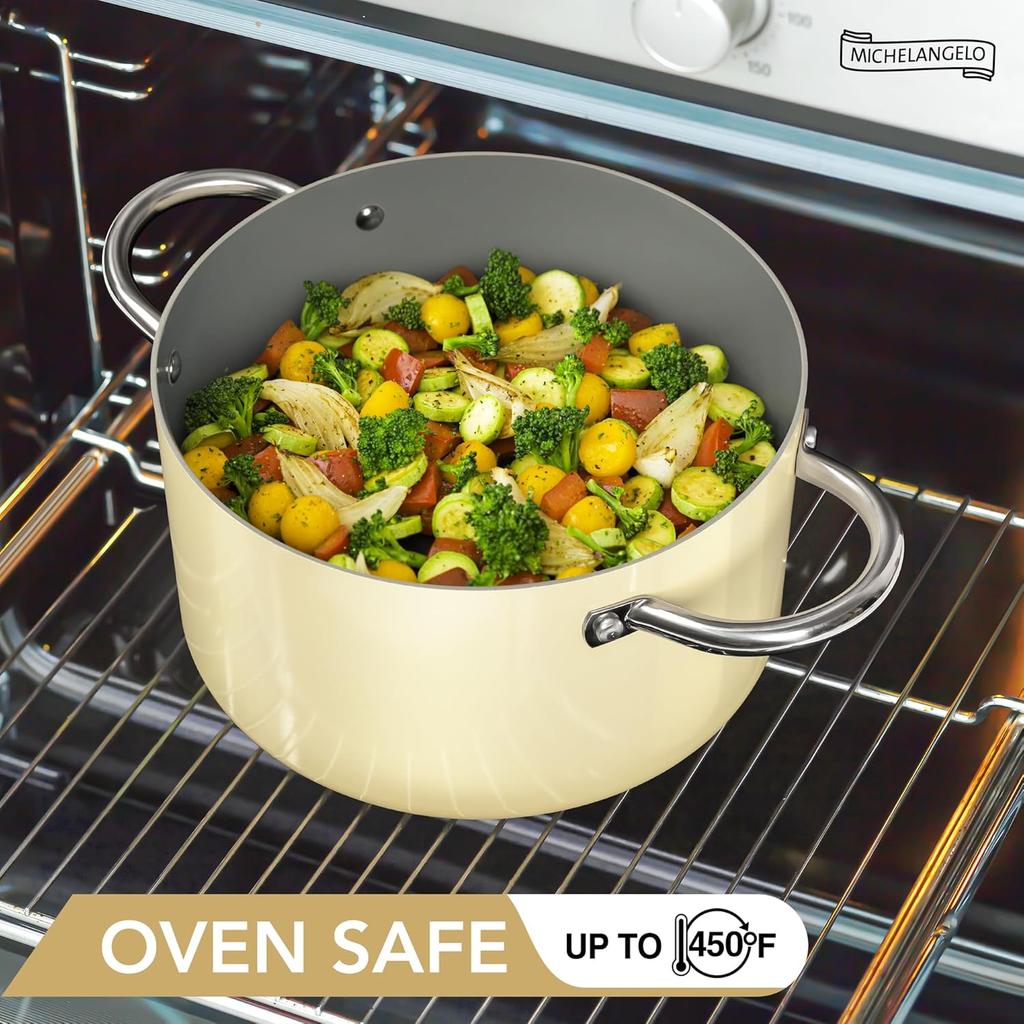 MICHELANGELO 6QT Stock Pot with Lid Soup Pot Ceramic Nonstick Cooking Pot Induction Compatible Double Handle Cookware