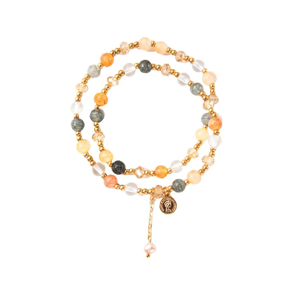 Creative Design Color Beaded Double-Layer Exquisite Bracelet, Mori Guochao High-End Sweet Girl Jewelry Women