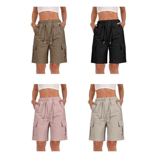 Damen Wander-Cargo-Shorts mit mehreren Taschen, Leicht, Schnelltrocknend, Sommer-Shorts mit Kordelzug, Elastischer Bund, Bermuda-Shorts für Outdoor, Wandern, Arbeit
