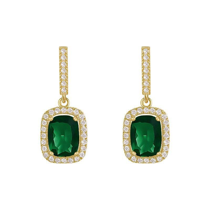 New Small Emerald Earrings Female Net Celebrity Temperament Earrings New Trendy Simple Retro Earrings Silver Needles