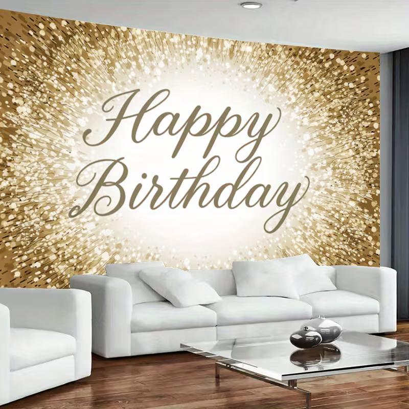 2D Gold Glitter Birthday Backdrop for 30th/40th/50th Milestone Celebrations