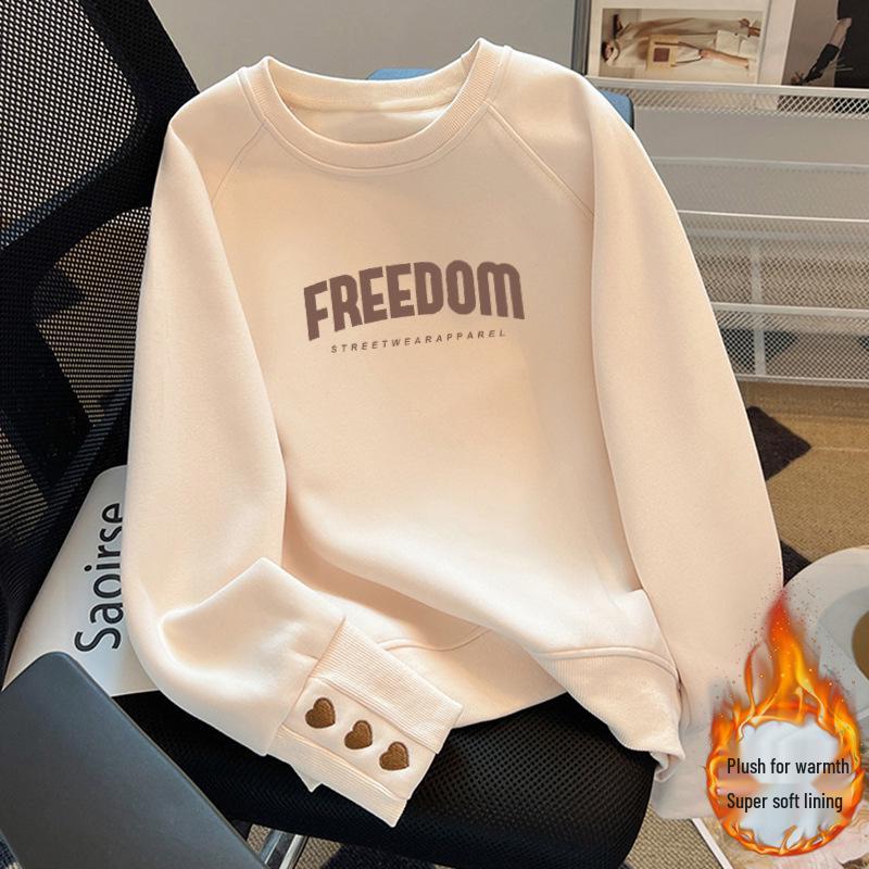 

Women s Autumn 2025 Korean Style Print Sweatshirt - Round Neck, Loose Fit, Slimming, Plus Size Fleece Top X-Large