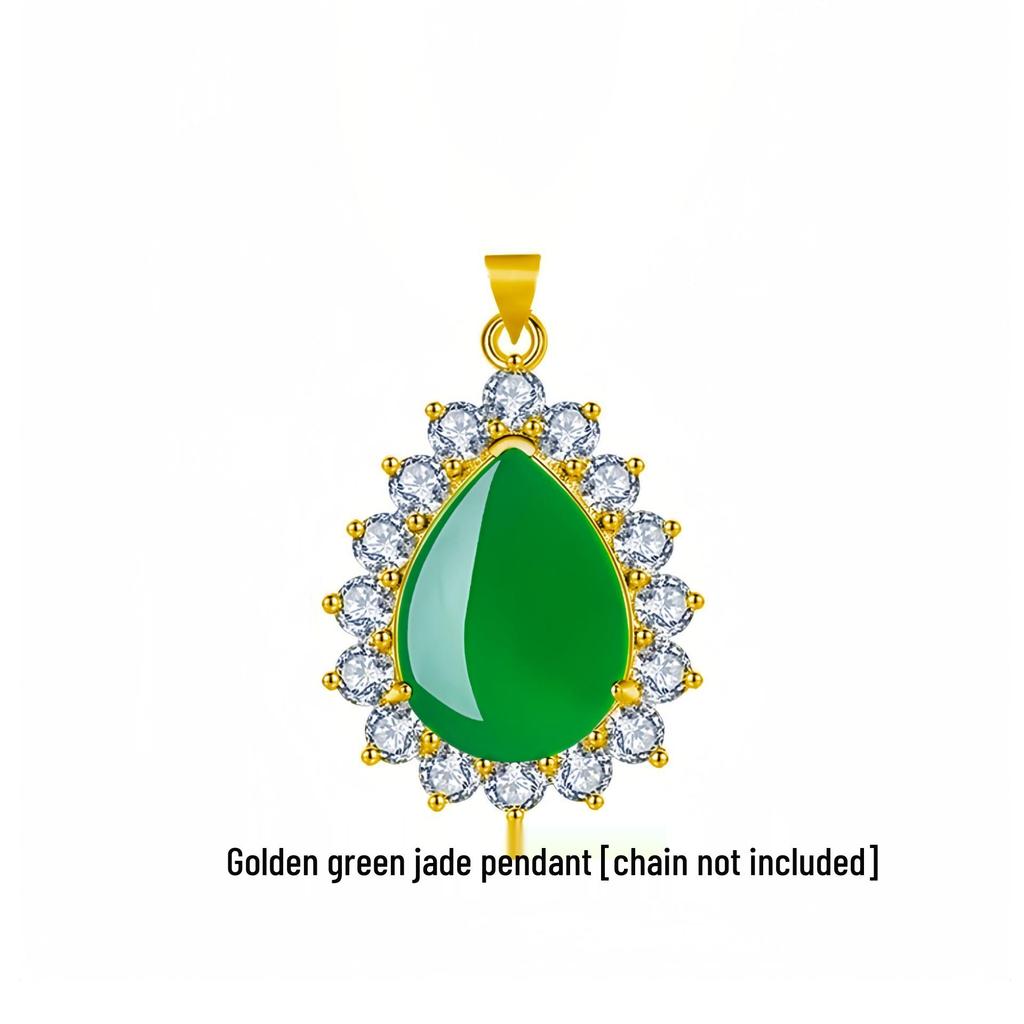 Yi Hua Petal Green Jade & Chalcedony Pendant Clavicle Necklace
