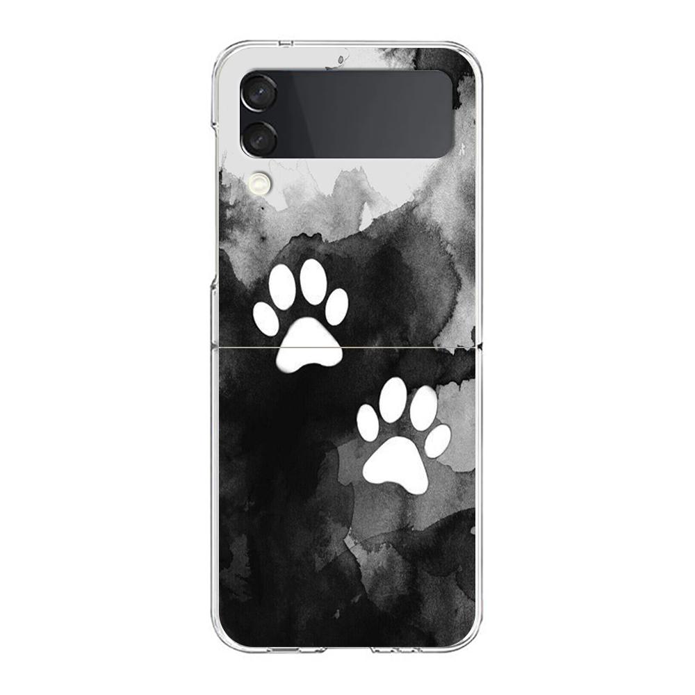 Dog Footprint Paw Cute Hard PC Phone Case For Samsung Galaxy Z Flip 5 4 3 Transparent Cover For Galaxy Z Flip 6 Shockproof Capas