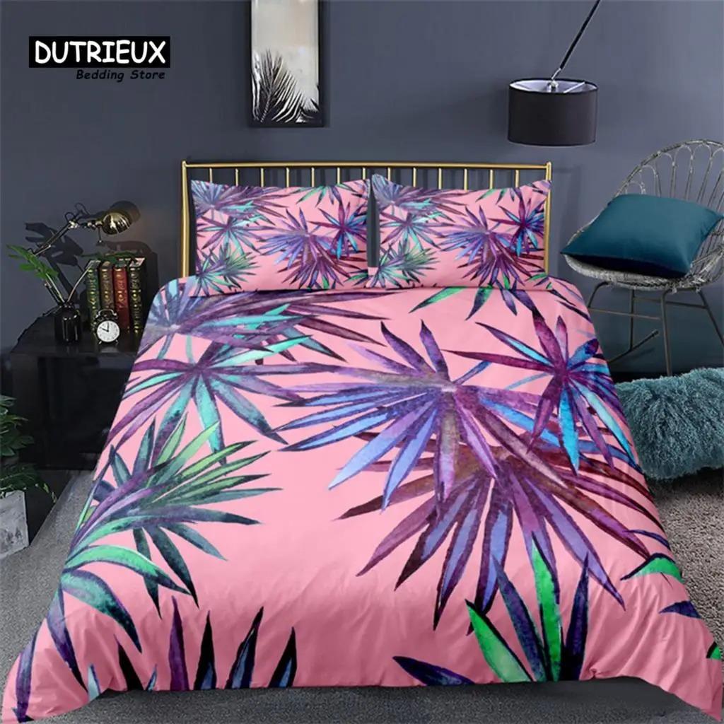 Soft Palm Leaves Comforter Cover Microfiber Tropical Botanical Leaves Bedding Set Double Monstera Leaf Floral Print Duvet Cover