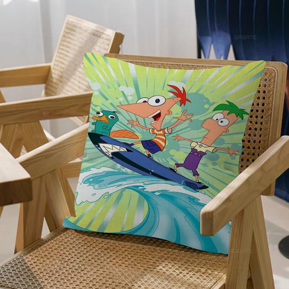 P-phineas Cartoon F-ferbs Cushion Cover Inches Farmhouse Decor Home Throw Pillow Covers For Couch Decorations