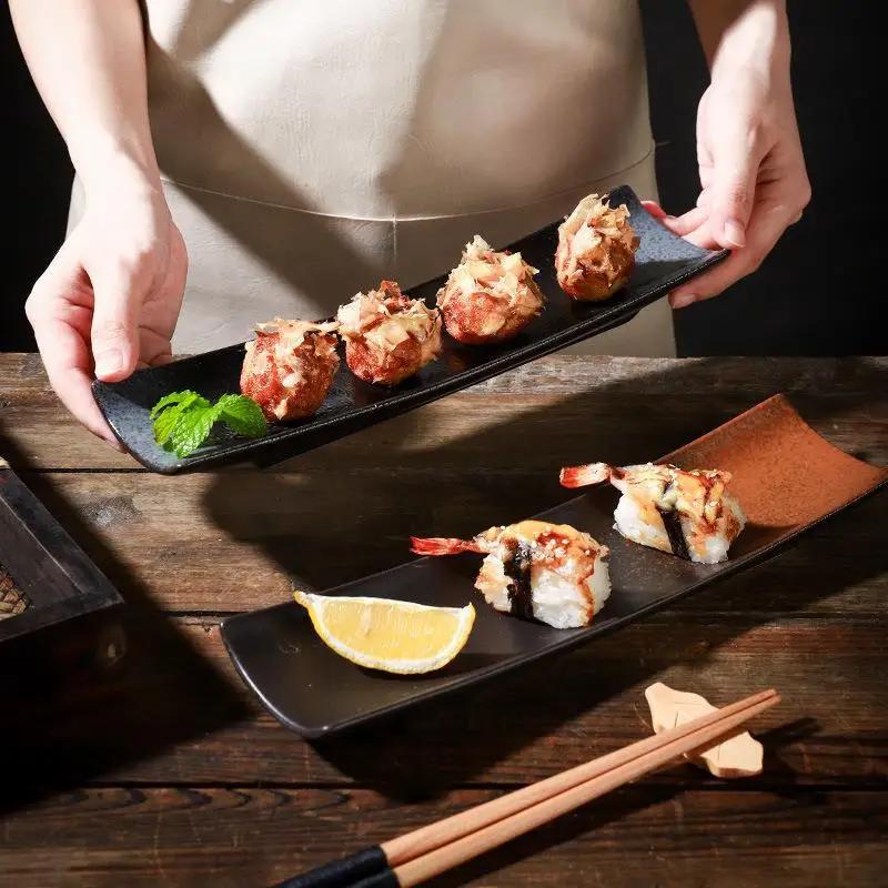 Lange Platte Dessertteller Japanischer Stil Keramik Sushiplatte Restaurant Barbecue Geschirr Hotel Haushalt Fischplatte