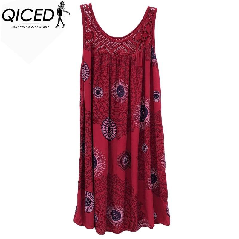 

QICED женские модные летние весенние однотонные повседневные платья без рукавов с круглым вырезом и высокой талией M ржавый красный