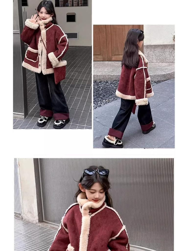 2025 Red Velvet Winter Coat for Big Kids - Thickened All-in-One Fashion