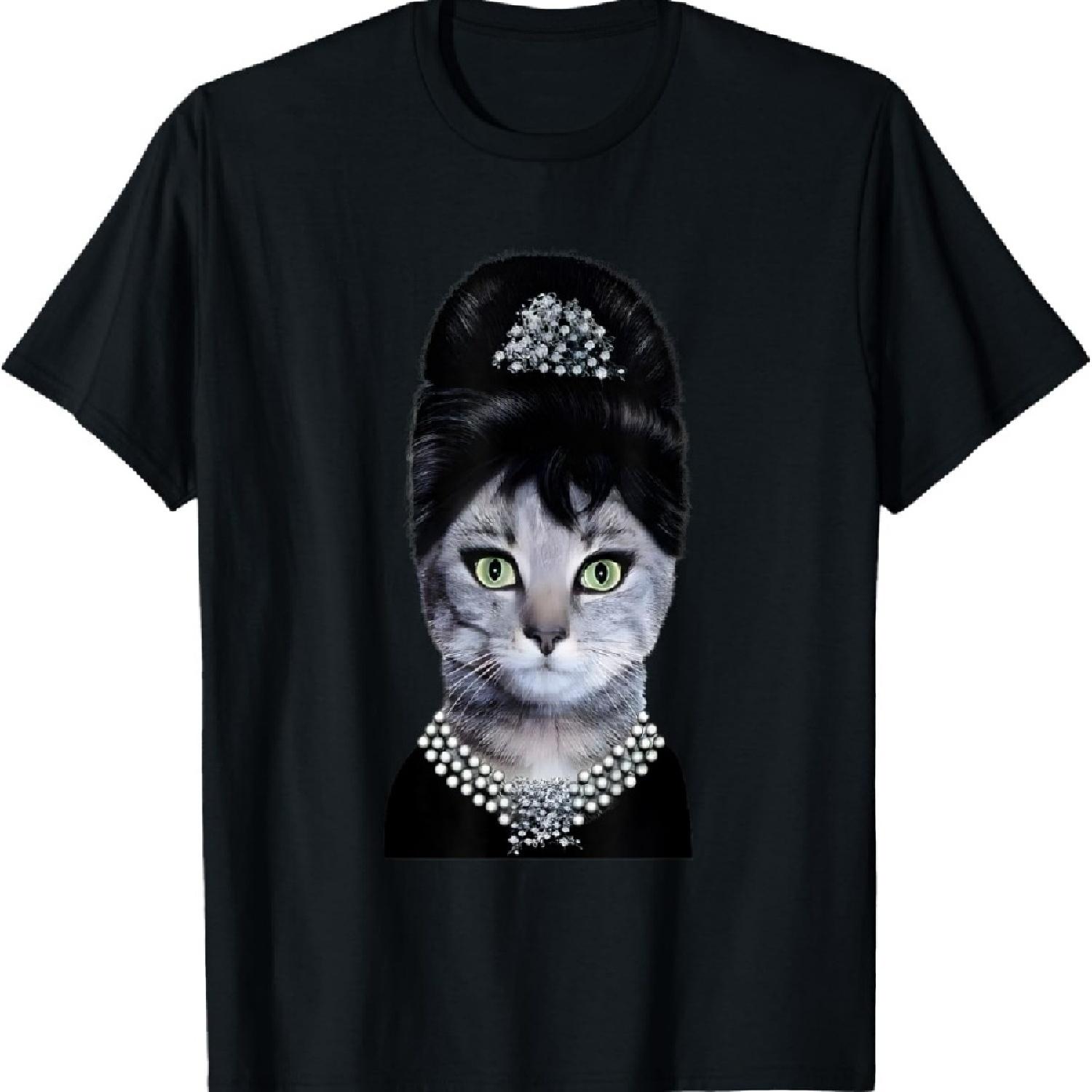 Винтажная футболка Hepburn Hollywood Hepburn Cat, икона знаменитости, маленькая, черная S чёрный