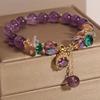 Elegant Vintage Amethyst Bead Bracelet with Gold Tones and Crystal Pendant - Bohemian Style for Parties or Gifts, Women's Fashion Accessories