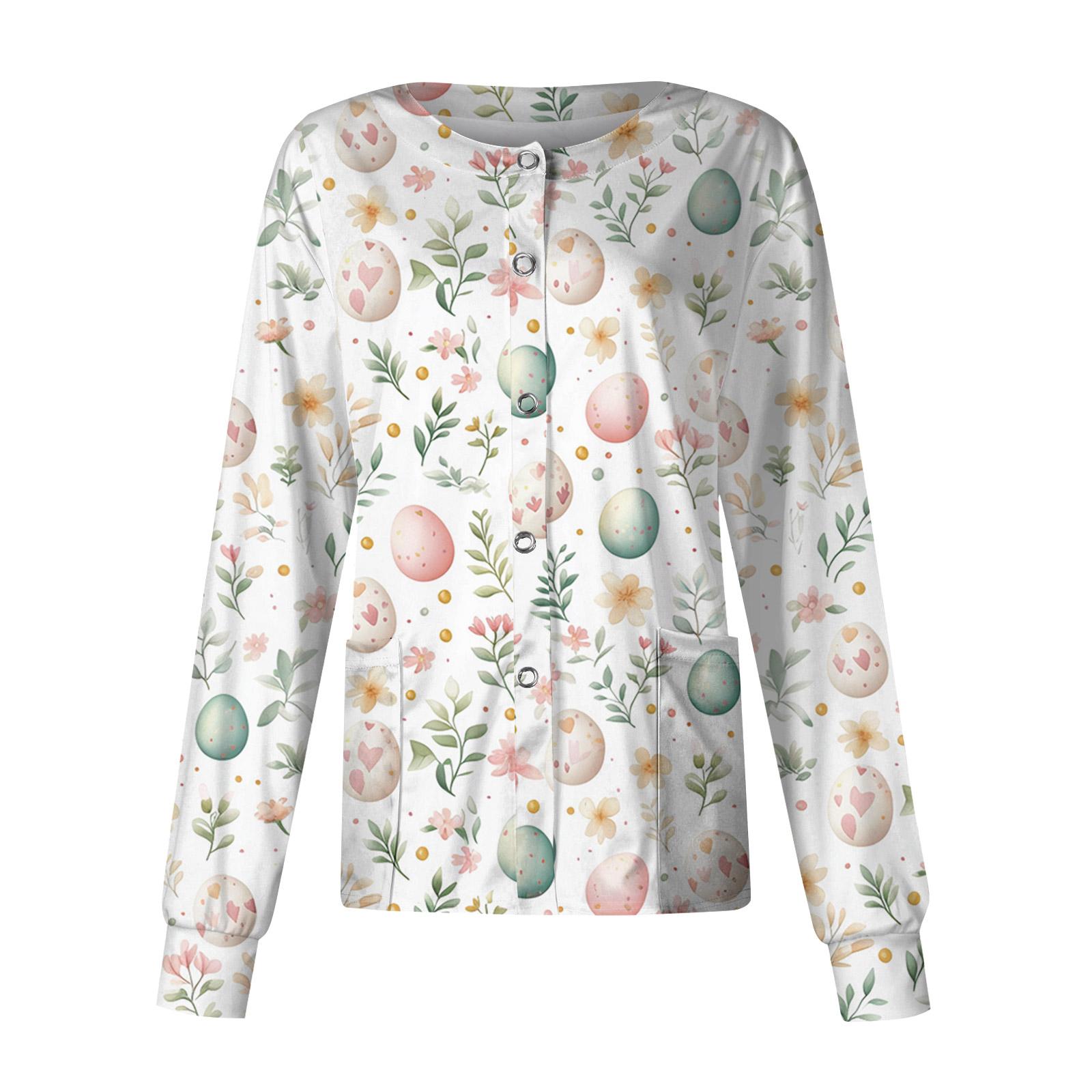 

Women s Casual Long Sleeve Single Breasted Printed Dry- Top XL білий