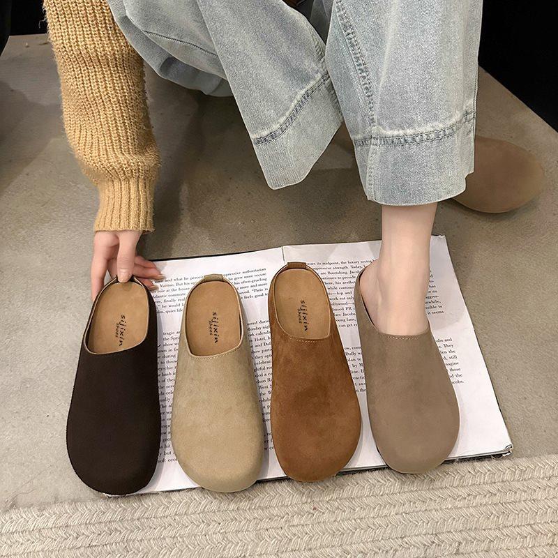 Japanese shoes inner height increase retro Boken new spring and autumn bag head slippers women's fashion Boken thick-soled matte leather 2025