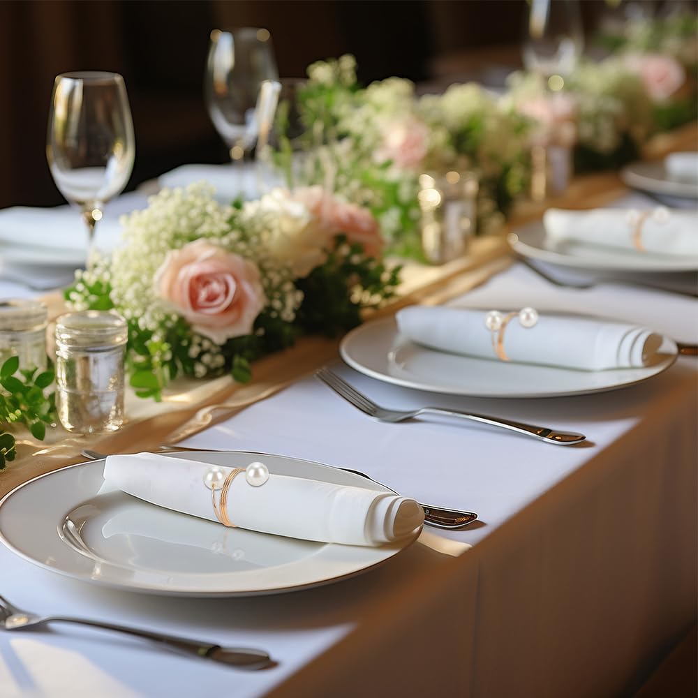 Pearl Napkin Ring Metal Napkin Clip Banquet and Home Table Decoration Gold Color 24PCS