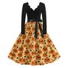 Women's V-Neck Long Sleeve Retro Dress with Halloween Print for Casual Daily Wear