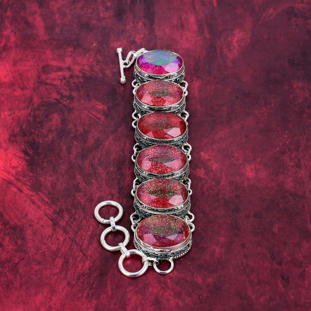 Pink Triplet Opal Bracelet, 925 Solid Sterling Silver Gemstone Jewelry, Handmade Bracelet, For Thanksgiving