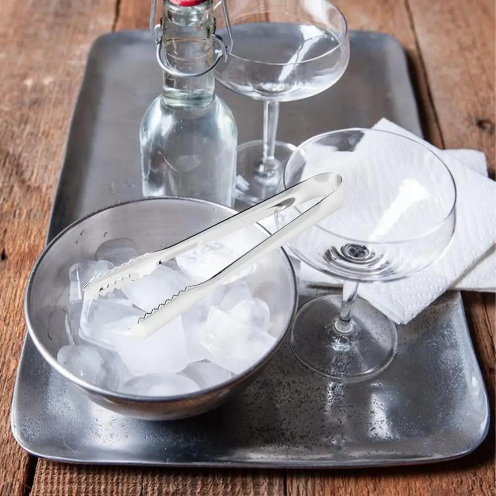 Stainless Steel Barbecue Tongs Ice Cube Clamp Sawtooth Kitchen Clips Dessert Tong for Ice Bucket Sugar Restaurant Home Party
