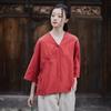 Women's Zen Style Cotton & Linen Diagonal Lapel Tie-Up V-Neck Loose Cardigan Top