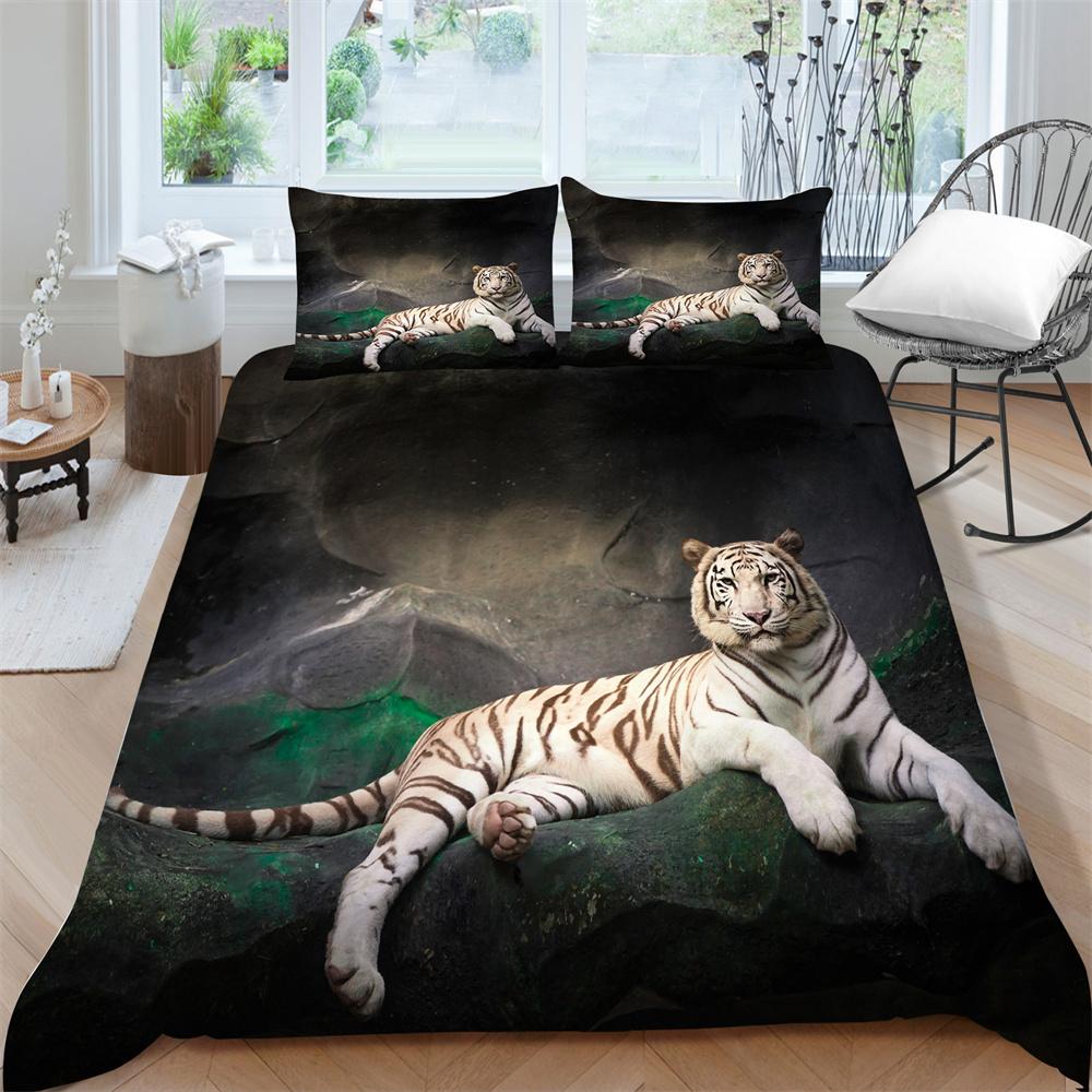Bedding Clothes Tiger Print Duvet Cover Set Polyester Men Single Double Size Home Textiles Soft Quilt Cover Pillowcase