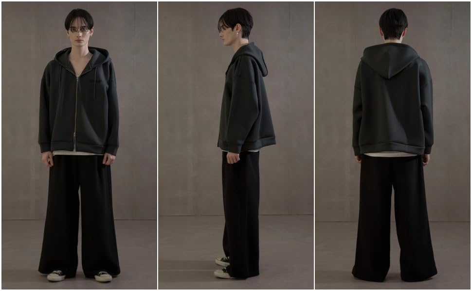 WEGO KEEPWARM BIG Zip Oversized Korean Size Charcoal Hoodie, Unisex, Sweatshirt, Silhouette, Simple, Casual, Style, Warm, Gift, Spring/Winter, Men's,