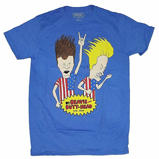 MTV Show Rock Beavis ButtHead USA Americans Blue Graphic Tee T-shirt New XL