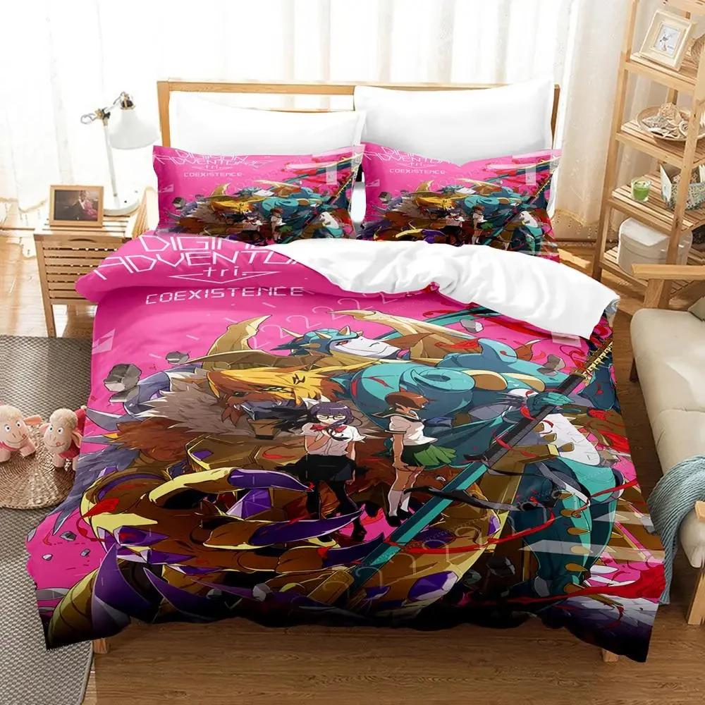 3D Print Anime Digimon Adventure Bedding Set Duvet Cover Bed Set Quilt Cover Pillowcase Comforter King Queen Size Boys Adult