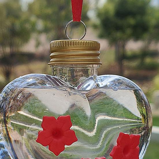 Heart-Shaped Hummingbird Feeder Outdoor Hanging Plastic Feeder Jar with Flower Feeding Ports