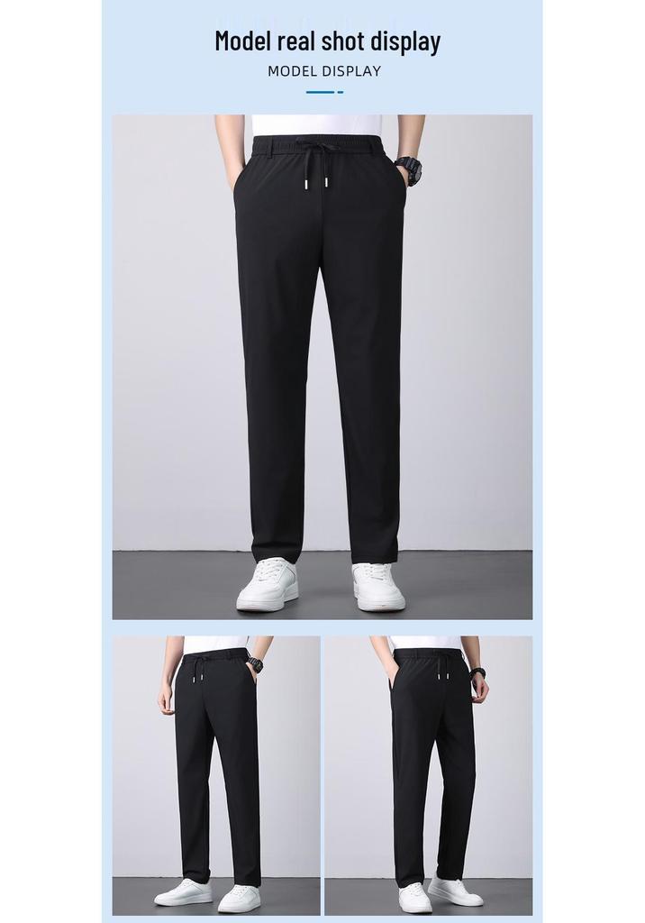 UPF50+ Men's Ice Silk Quick-Dry Pants: Lightweight Elastic Sports Trousers, Straight Loose Fit, Plus Size.