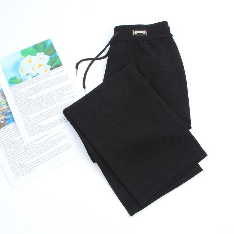 

Angola red European cotton lint wide-leg pants women s new elastic high waist loose and thin casual straight pants large size 2XL (85-52.5 kg) чёрный