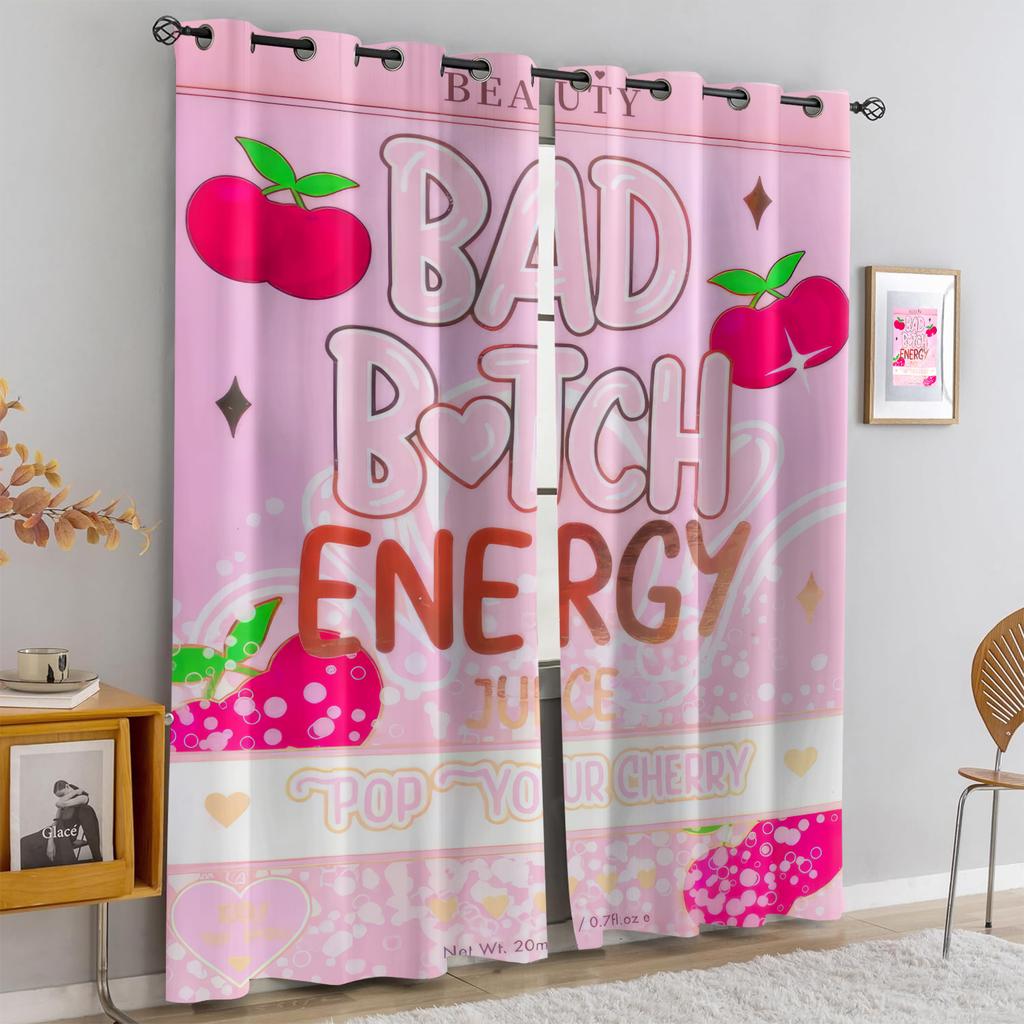 2Pcs Y2K Bad Girl Energy Blackout Curtain for Girls Bedroom Thermal Insulated Grommet Window Drapes Living Room Decoration