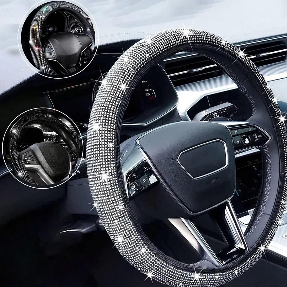 Bling Diamond Car Steering Wheel Cover Women, Rhinestone Steering Wheel Cover Girly, Bedazzled Girl Steering Wheel Cover Protect