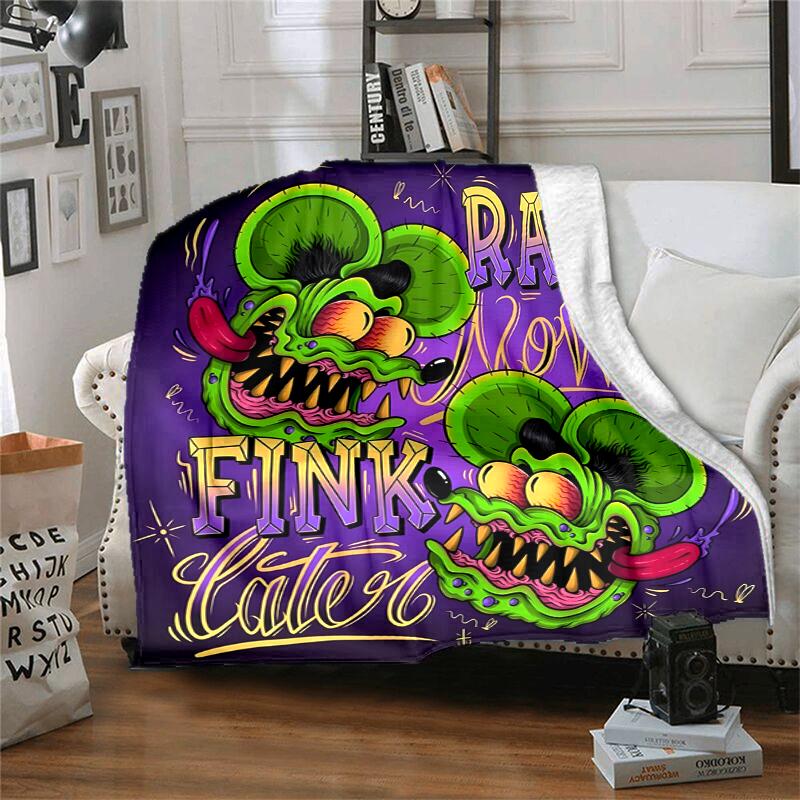 Rat Fink Power Flannel Blanket Soft All-Season Throw, Design for Camping, Car Travel, Hiking Sofa, Bed, Office Perfect Gift for Parties
